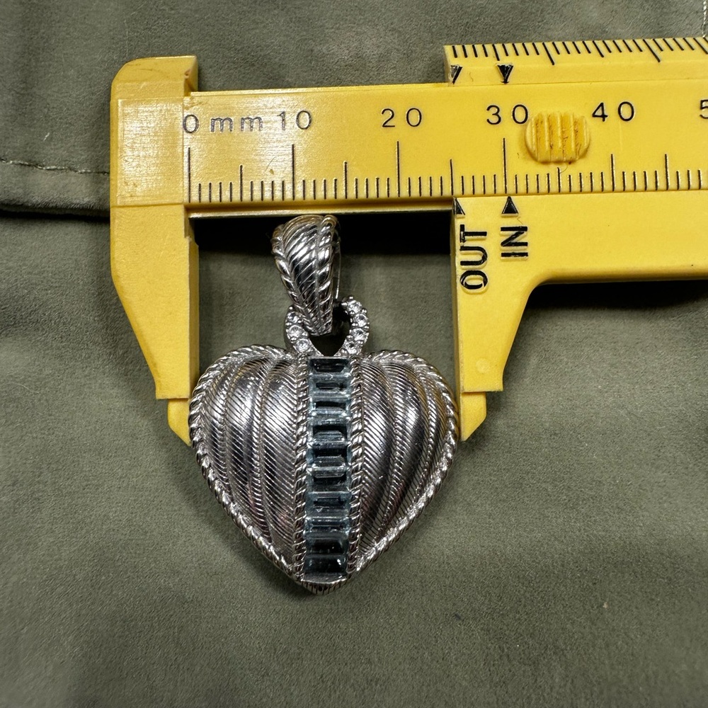 Judith Ripka Silver Heart Pendant with Blue Aquamarine stones - Picture 3 of 5
